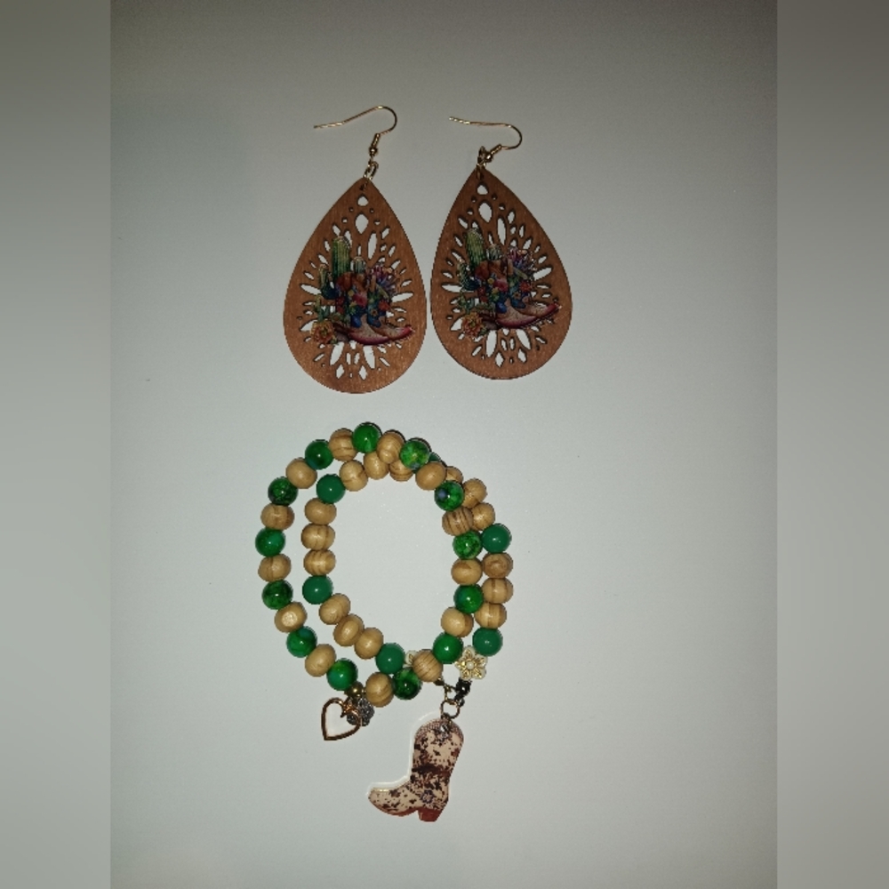 Hand Crafted Brown and Green Teardrop Earrings